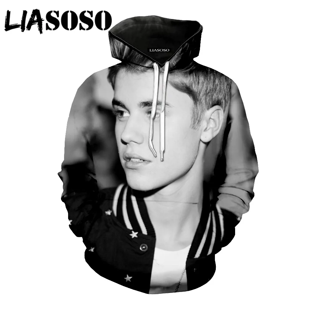 LIASOSO 2018 New casual loose fashion clothes , 3D printing Justin Bieber men's and women's hoodies DN2007