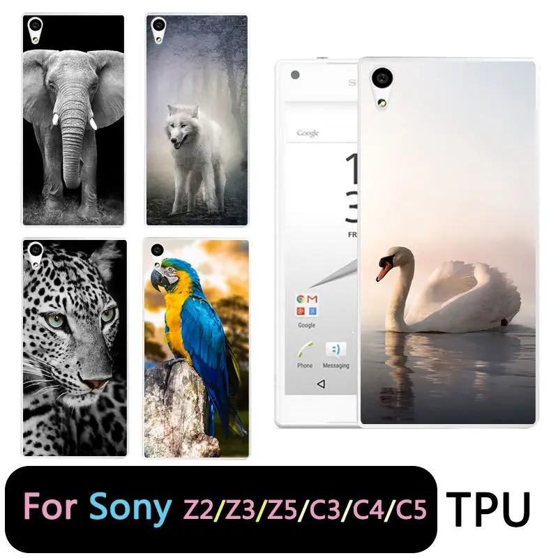 Qmswei ТПУ прозрачный мягкий чехол для телефона sony Z3 Z2 Z5 Z4 животных &quotВолк&quot Лебедь