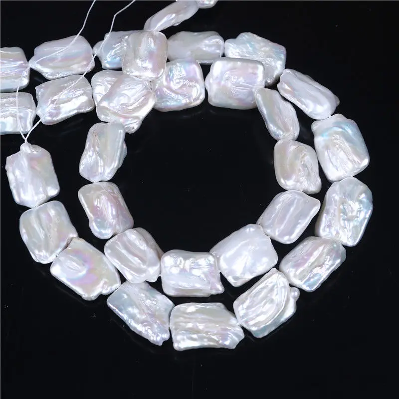 

free shipping Wholesale AA Natural Big White Coin Pearl Square Beads Freshwater Loose 15''