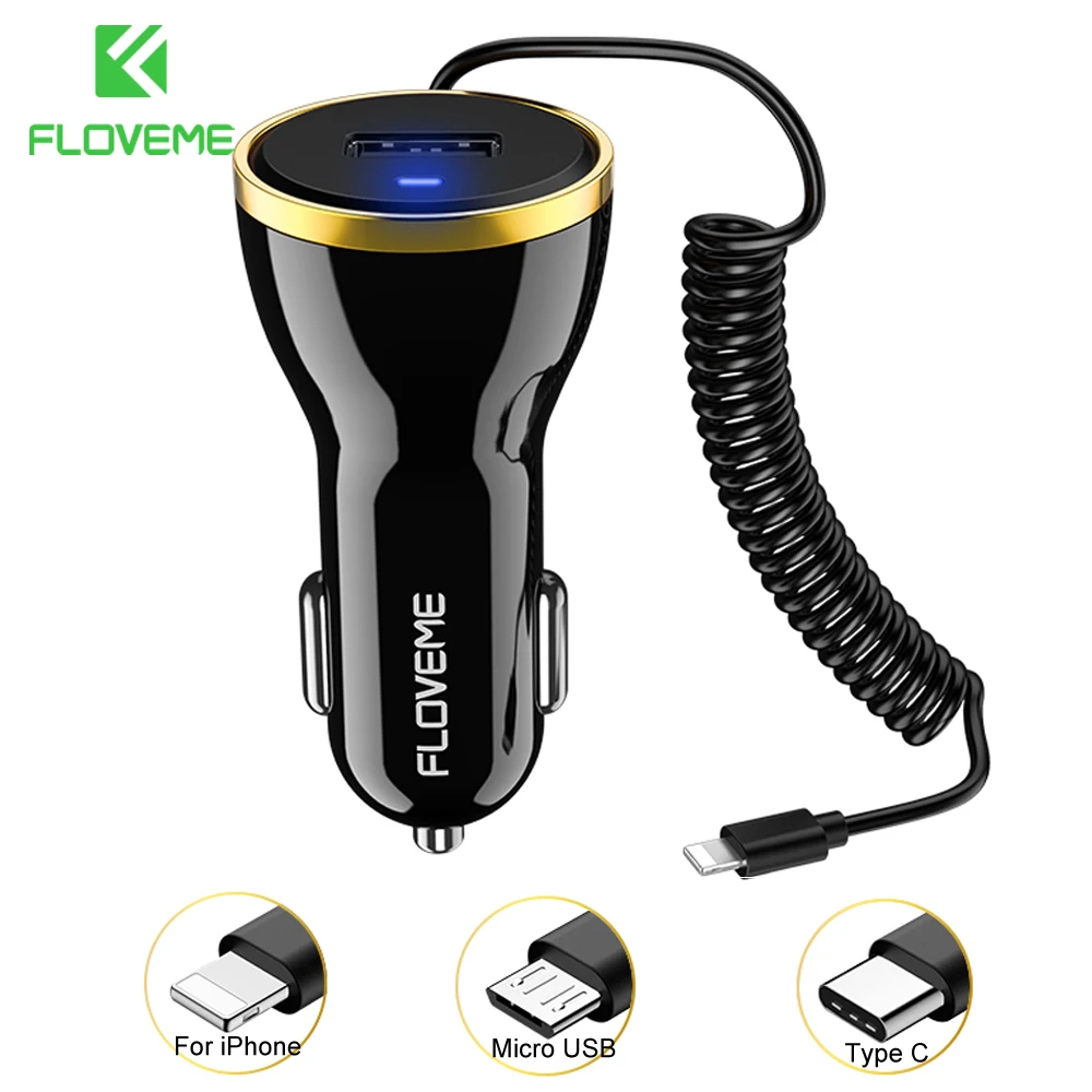 

FLOVEME 2 Types Car Charger For Phone Mini USB Car-Charger For iPhone X Samsung Note 9 USB Charger Mobile Phone Adapter in Car
