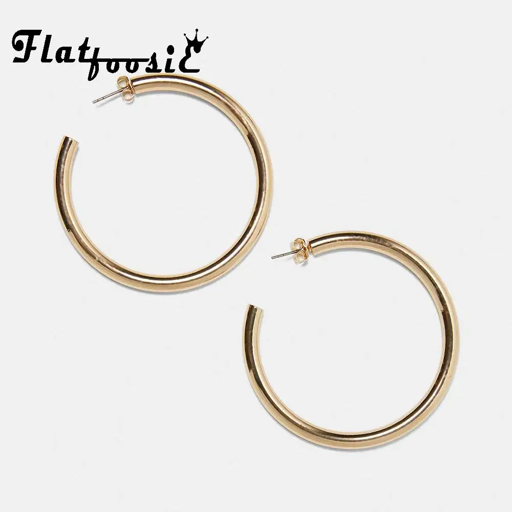 

Flatfoosie Gold Color Round Hoop Earrings For Women Large Circle 2018 Fashion Simple Punk Statement Earring Female Charm Jewelry