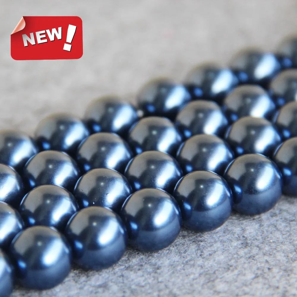 

For Necklace&Bracelet 4 6 8 10 12 14mm Dark Blue Shell Pearl Beads Gift For Women Girls Loose Beads Jewelry Making Design 16inch