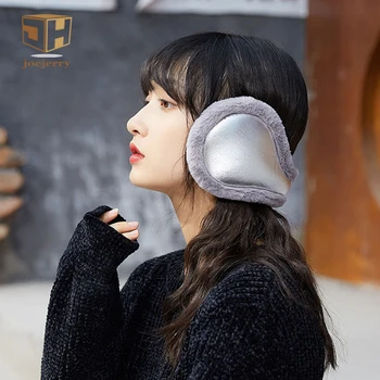 

JOEJERRY Fur Earmuffs Warm Winter Girls Ear muffs Headstrap Wrap Band For Women Men Leather Headband Black Pink Silver Khaki