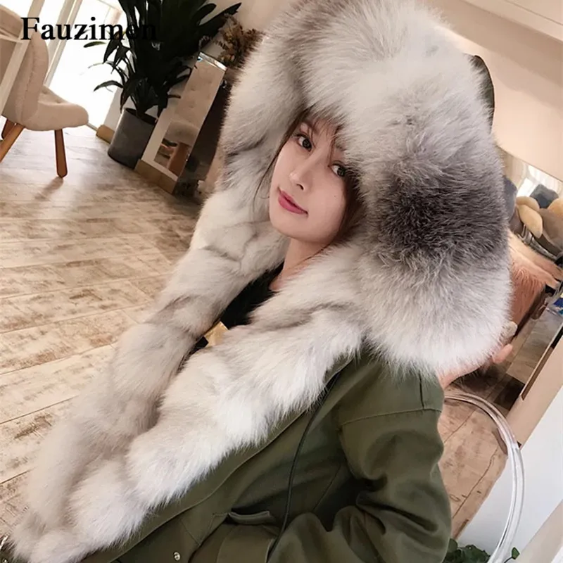 

Women Fox Fur Collar Parka Real Fur-Lined Coat High Quality