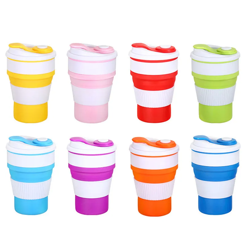 

400ml Coffee Mugs Silicone Folding Leisure Mug Coffee Cup Outdoor Sports Water Cup Gift Drinking Cup with Lids Travel Water Cup