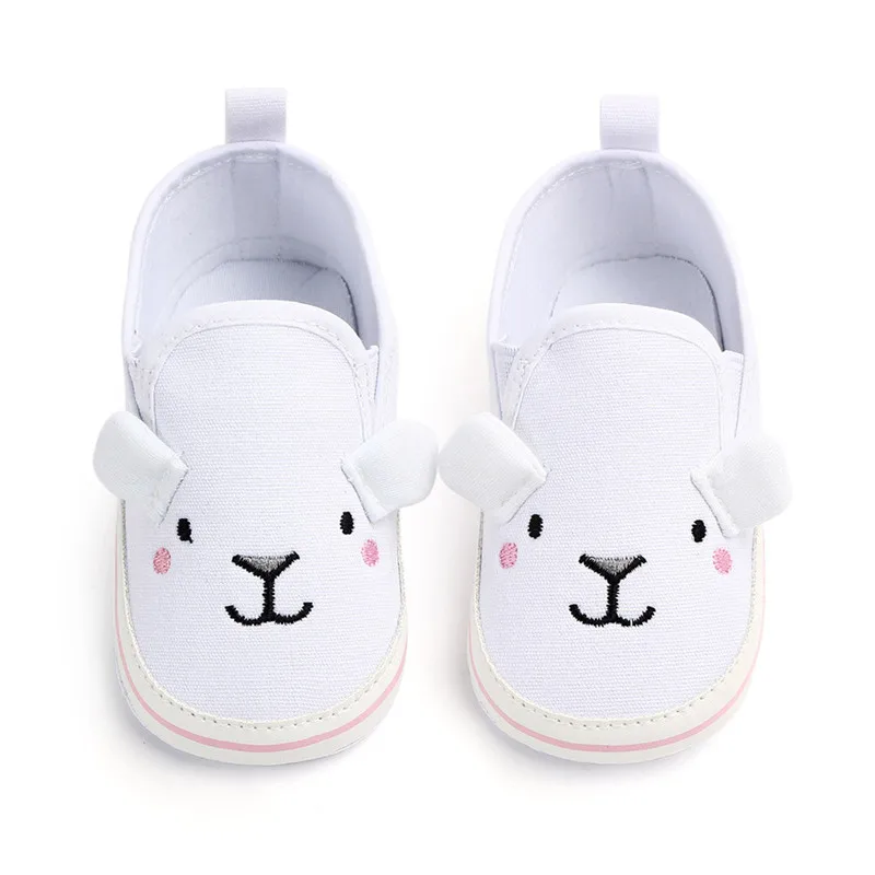 Cute Newborn Baby Girl Boy Canvas Crib Shoes Unisex Baby Soft Sole Anti-slip Sneaker Shoes Animal Ears Baby Shoes 0-12M - Цвет: Белый