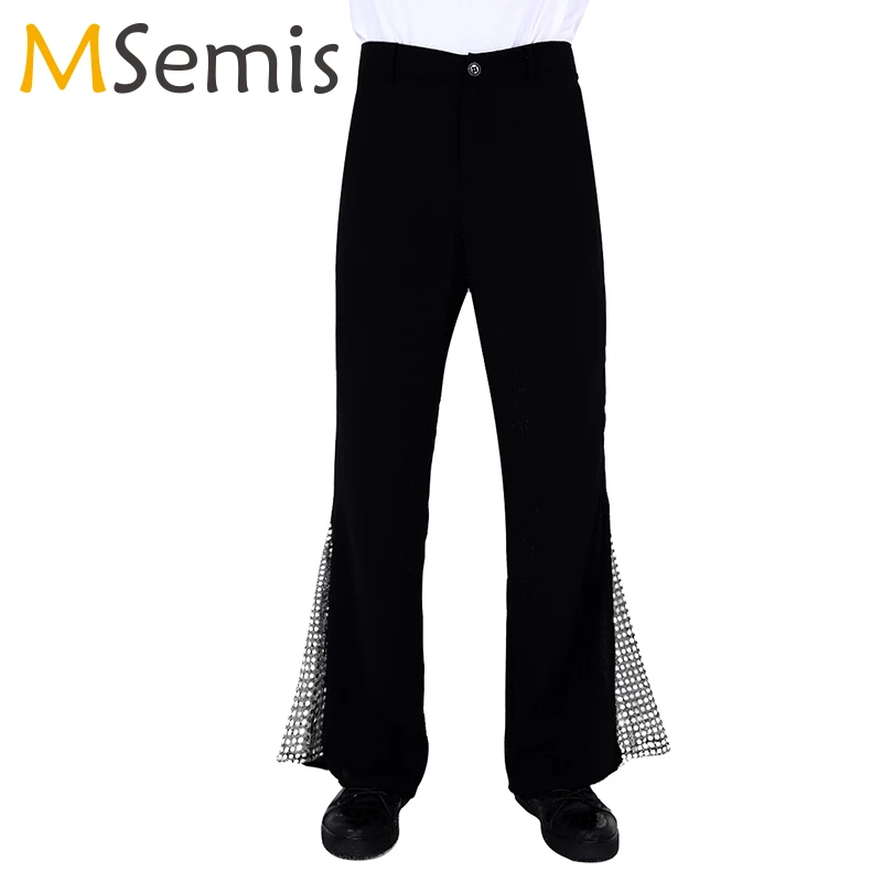 Adult Mens Dancing Pants Retro 70s Disco Dance Pants Mid Waist Bell