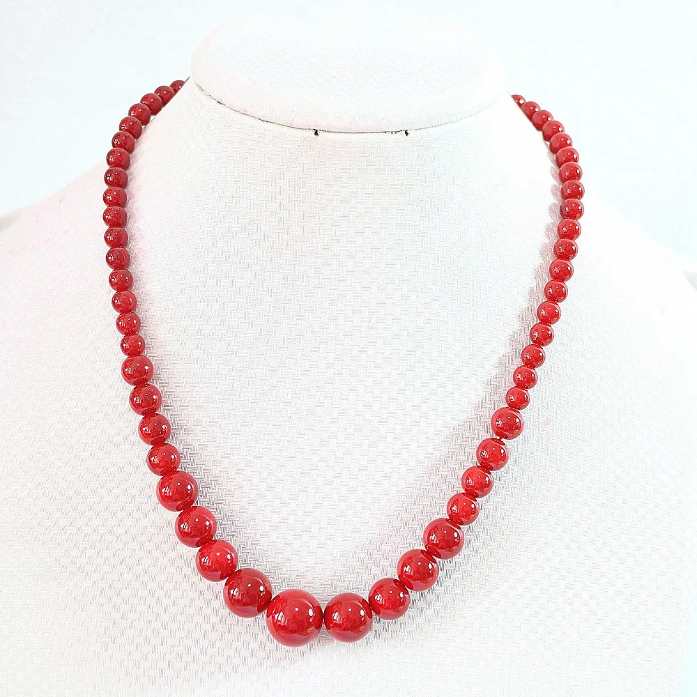 

Nastural red coral 6-14mm round beads diy necklace 18"B666