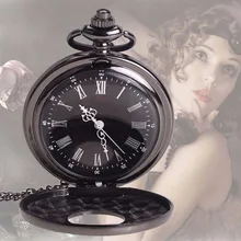 Creative Vintage Antique Steampunk Black Quartz Necklace Pendant Pocket Watch