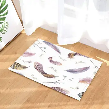 

Bath Rugs Bird Colorful Feather Flower Bud Soft Serene Non-Slip Doormat Floor Entryways Door Mat Kids Bath Mat
