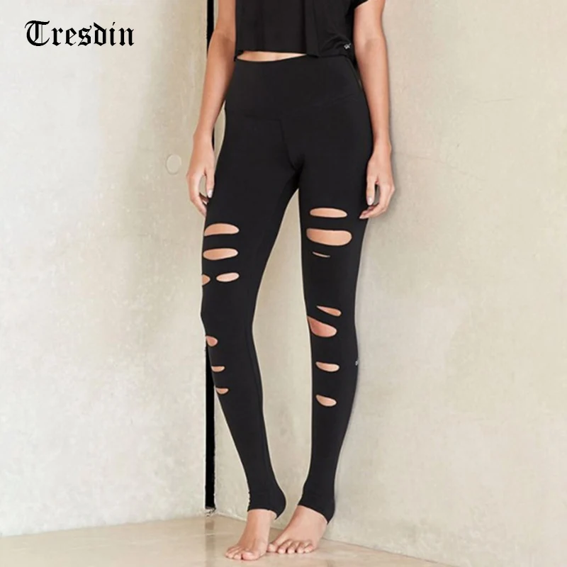 Tresdin Women's Fashion Holes Leggings Sexy Ladies Slim Long Trousers