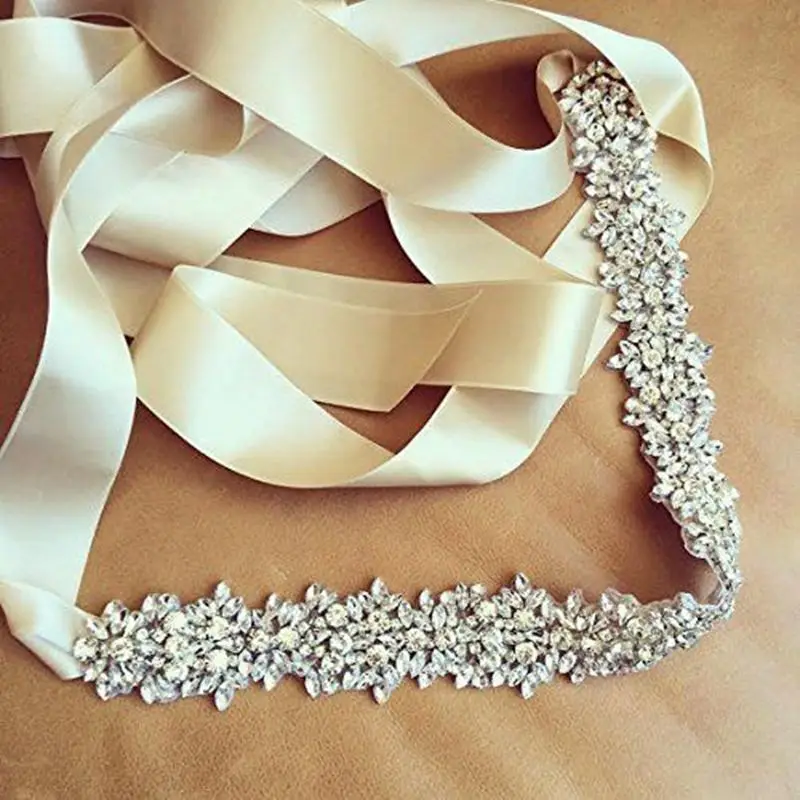

JLZXSY Wedding Belt Bridal Sash Fashion Crystal Rhinestone Sash Belt Ribbon Belt Evening Dress Belt(45cm*5cm)