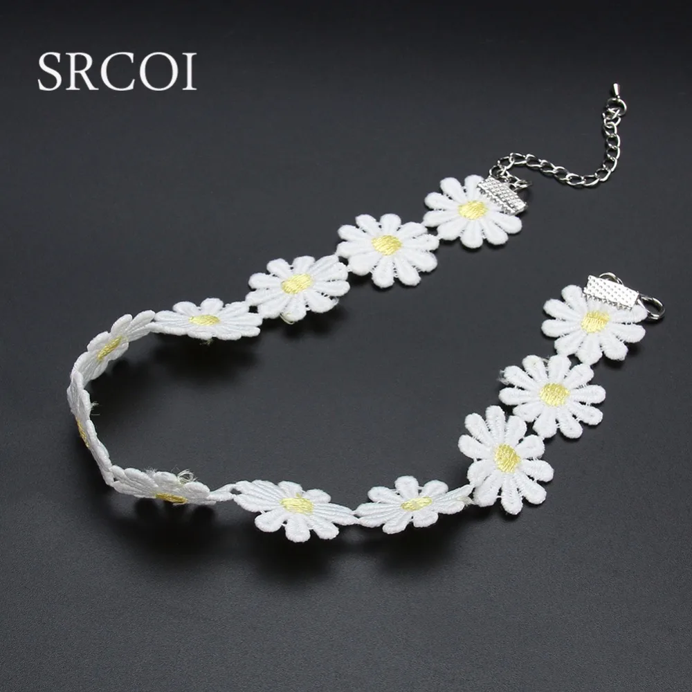 Boho Chic Delicate Yellow & White Daisy Flower Lace Choker Collares