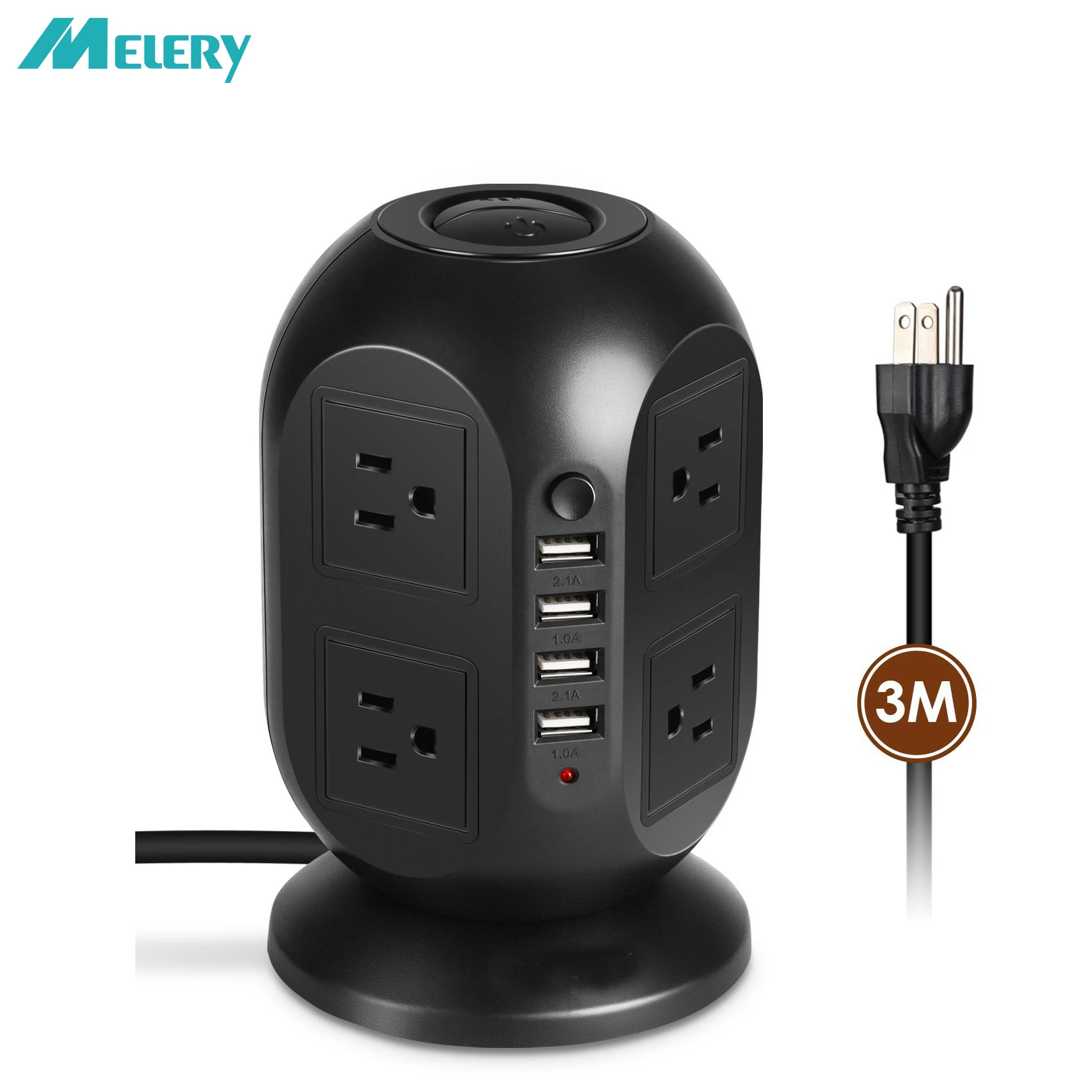 

Vertical Power Strip Adapter Smart USB Outlet Surge Protector 8 AC US Plug Socket with USB 4 Ports Charger 3m Extension Cord