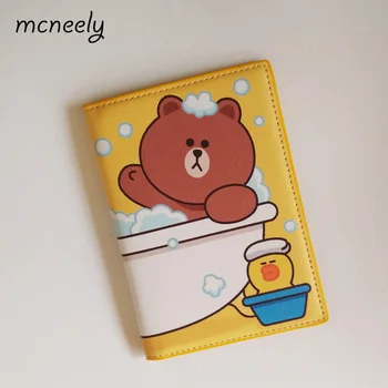 

Mcneely Bathing Brown bear PU Leather Wallet Passport Holder Free shipping Money Card Holder Yellow Leather Travel Wallet