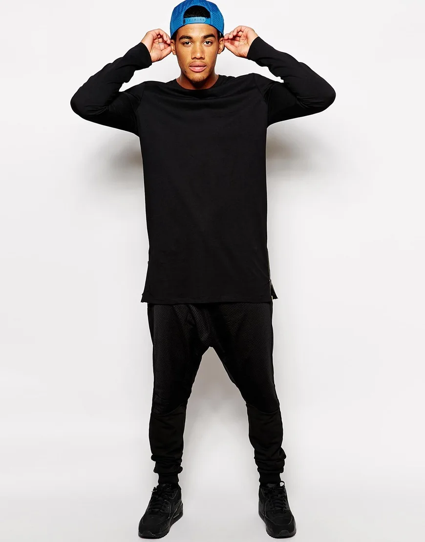 men t shirt white fashion brand casual fitness T-shirt size zipper Long Sleeve t shirt men longline t-shirt plus size S-XXL