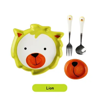 

yellow lion pattern creative forest pet ceramic breakfast dish Dish spoon fork 4 sets cute cartoon children tableware