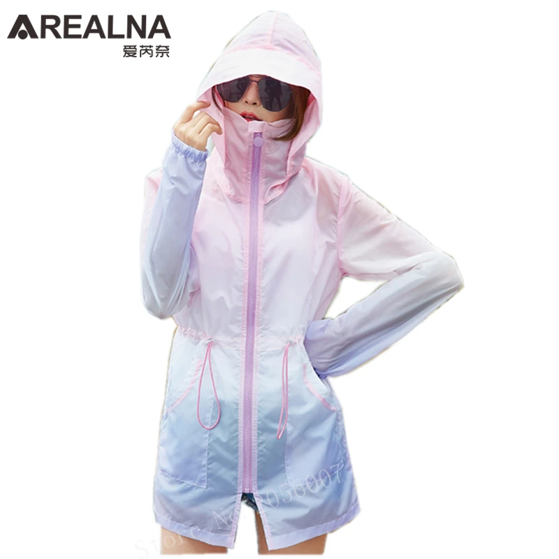 

2019 New Summer Fashion Rainbow Color Sun UV Protection Hooded Jacket Clothing Thin Breathable Beach Cardigan Windbreaker Coats