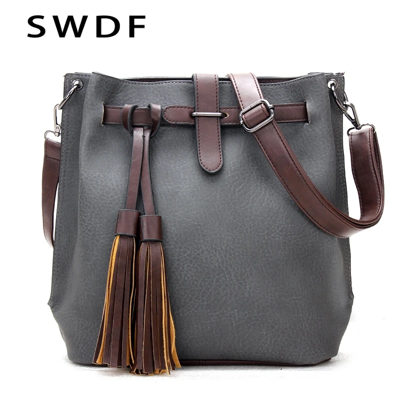 2017 Vintage font b Women b font Bucket font b Bag b font Leather Messenger font