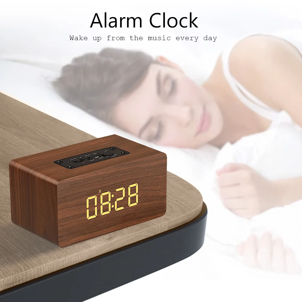 Новый деревянный Bluetooth динамик Будильник беспроводной портативный HiFi Shock Bass Altavoz