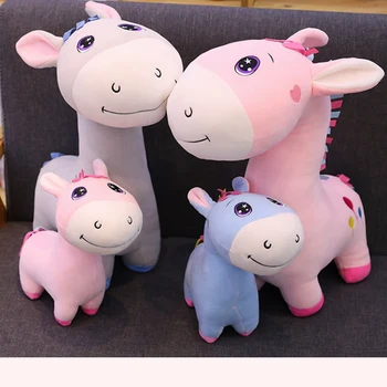 

25cm 45cm 60cm soft donkey dolls with embroidery eyes ultra soft pink green blue grey donkey plush toys