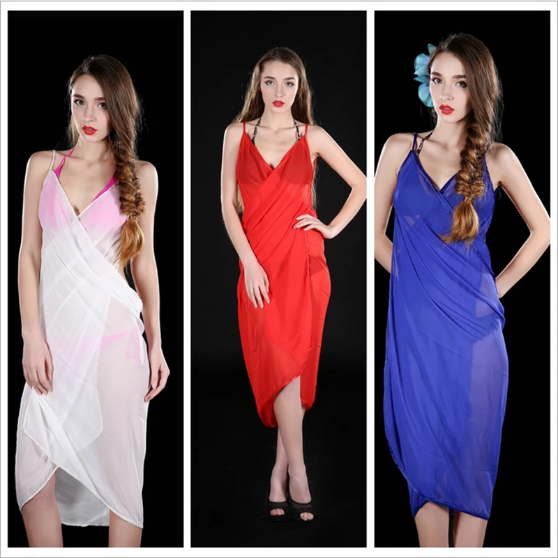 

Hot 2019 shawl Women Swimwear Sexy Open Wrap Summer Chiffon Swimwear Bikini Cover Up Sarong Beach Dress Scarf Hijab
