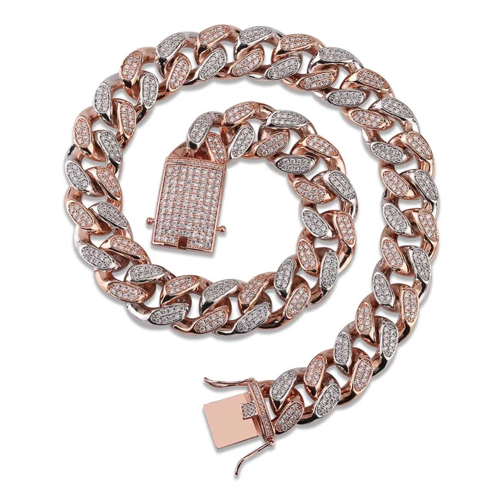 JINAO Мужская 20 мм тяжелая цепочка со льдом, циркониевое ожерелье с кубинским звеном, колье, ювелирные изделия в стиле хип-хоп, золото, серебро, розовое золото, 1"-30"