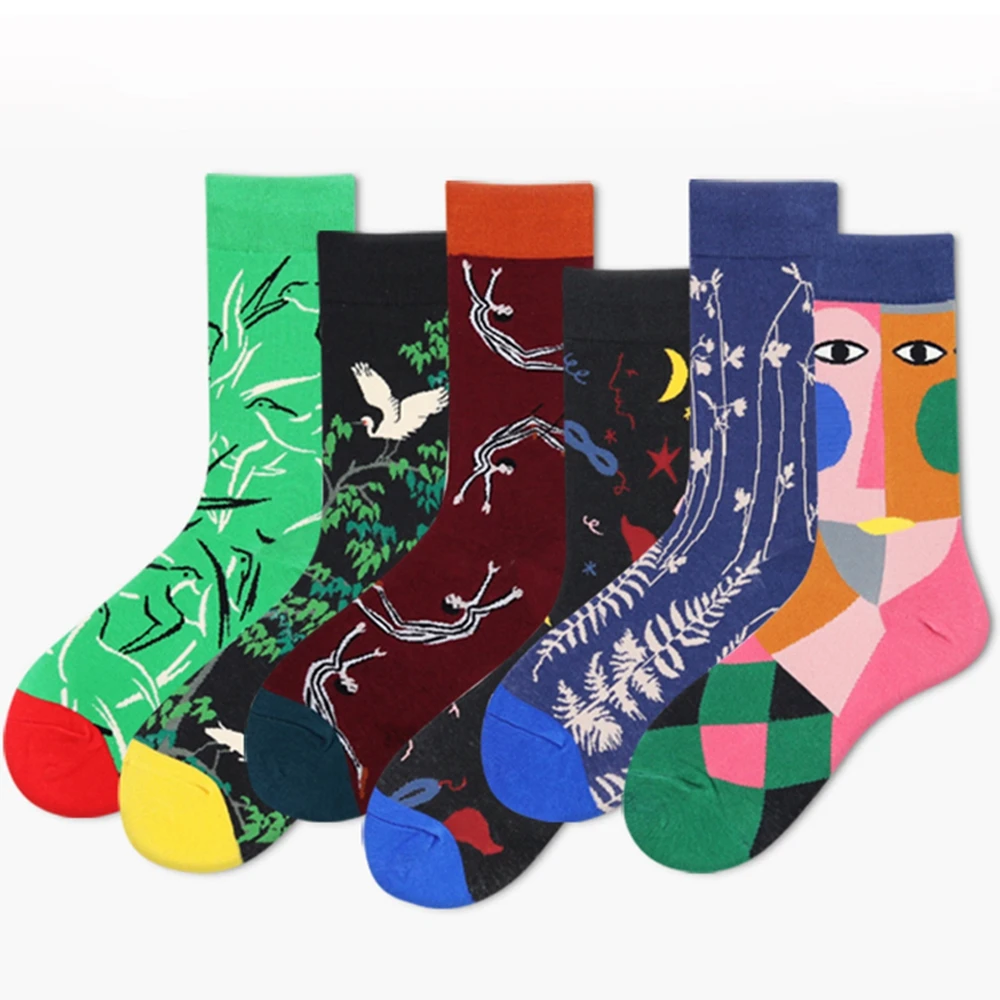 

1Pair Men Autumn Winter Retro Style Art Painting Socks Skateboard Cotton Socks for Male Fashion Cotton Crew Funny Socks