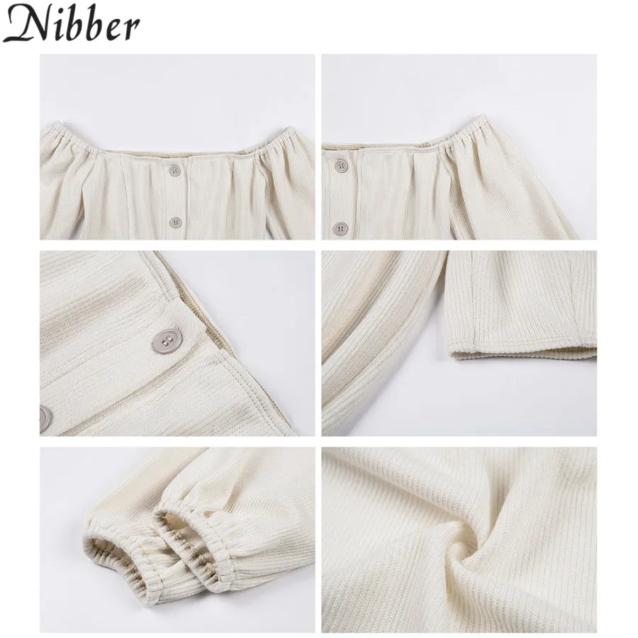 Nibber Новый женский модный укороченный топ с большим коротким рукавом на пуговицах