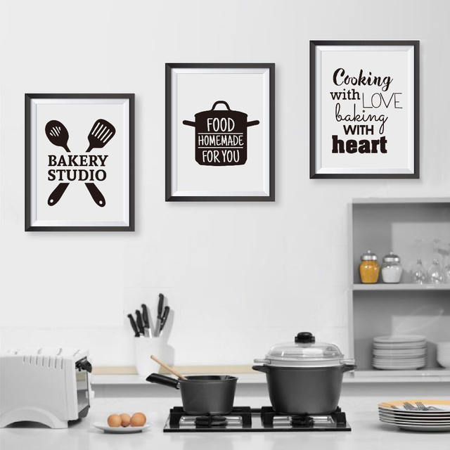 Cooking Love Kitchen Quote Wall Art Prints Poster Baking Heart Canvas