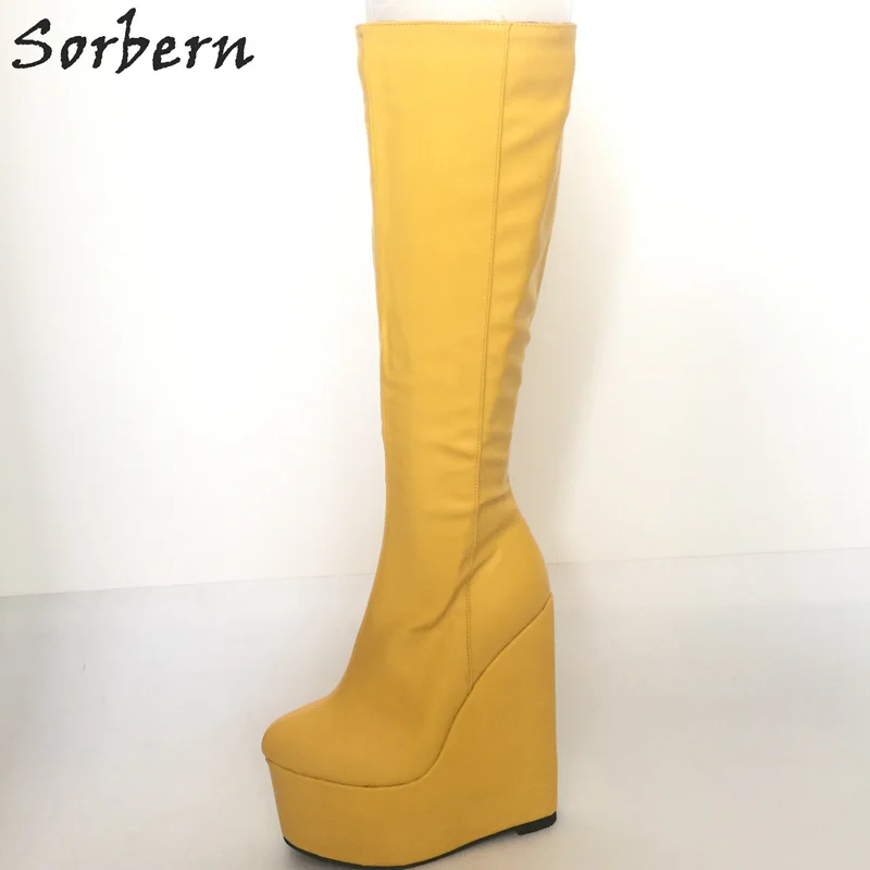 Sorbern/Желтые женские сапоги на очень высоком каблуке; женские сапоги на платформе на толстой платформе; женские зимние сапоги знаменитостей; дизайнерская обувь; роскошная женская обувь; коллекция года