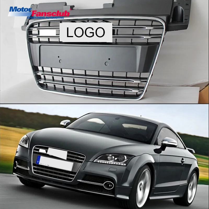 

1Pc Car Racing Grille For Audi TT Grill Quattro 8J SFG MK2 2007-2014 With Sliver Emblem ABS Radiator Front Modify Part Honeycomb