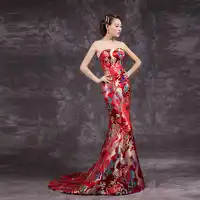 2016 Fashion Red Cheongsam Chinese Traditional Dress Long Qipao Evening Gowns China Slim Retro Qi Pao Women Antique Dresses