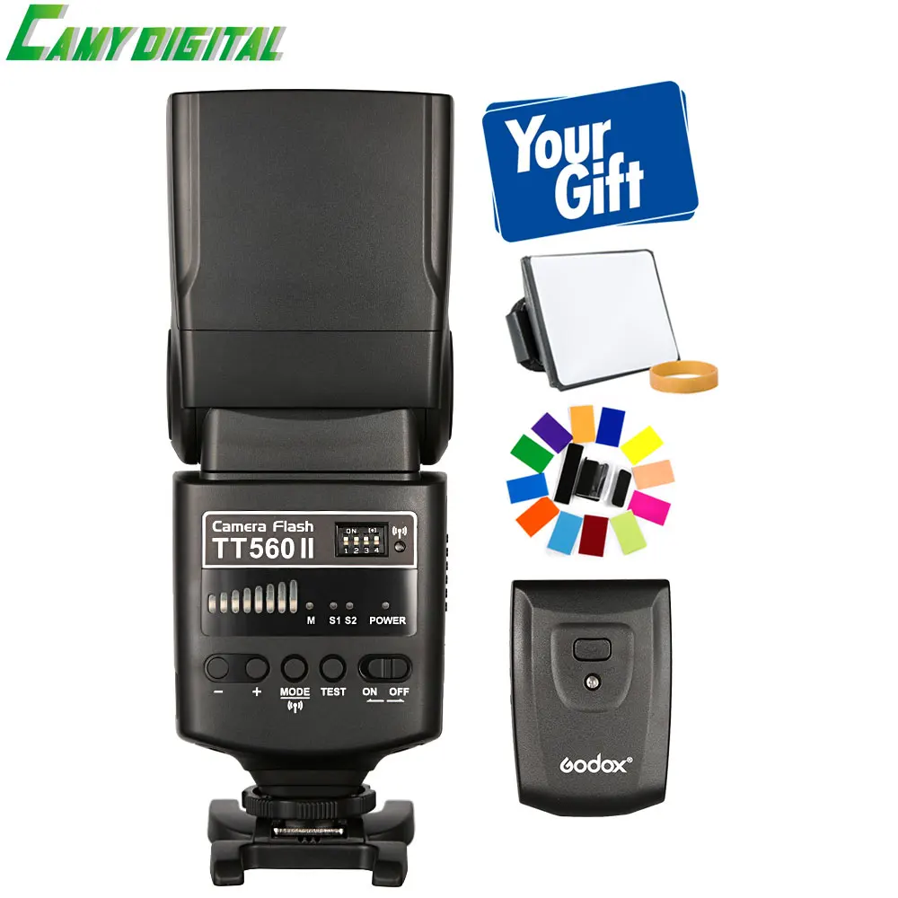 

Godox Camera Flash TT560II GN38 with Build-in 433MHz Wireless Transmission+Softbox+Color Filter Kit For All DSLR Cameras