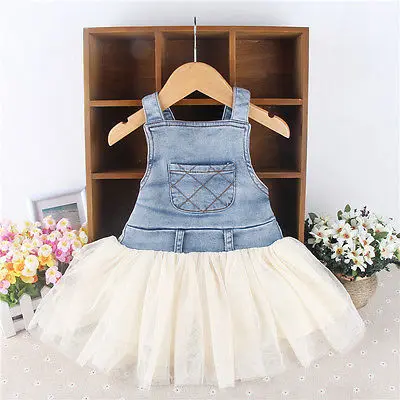Summer Girl Dress Style Kids Lace Tulle Short Sleeve Princess Clothes Girls Denim Dresses | Детская одежда и обувь