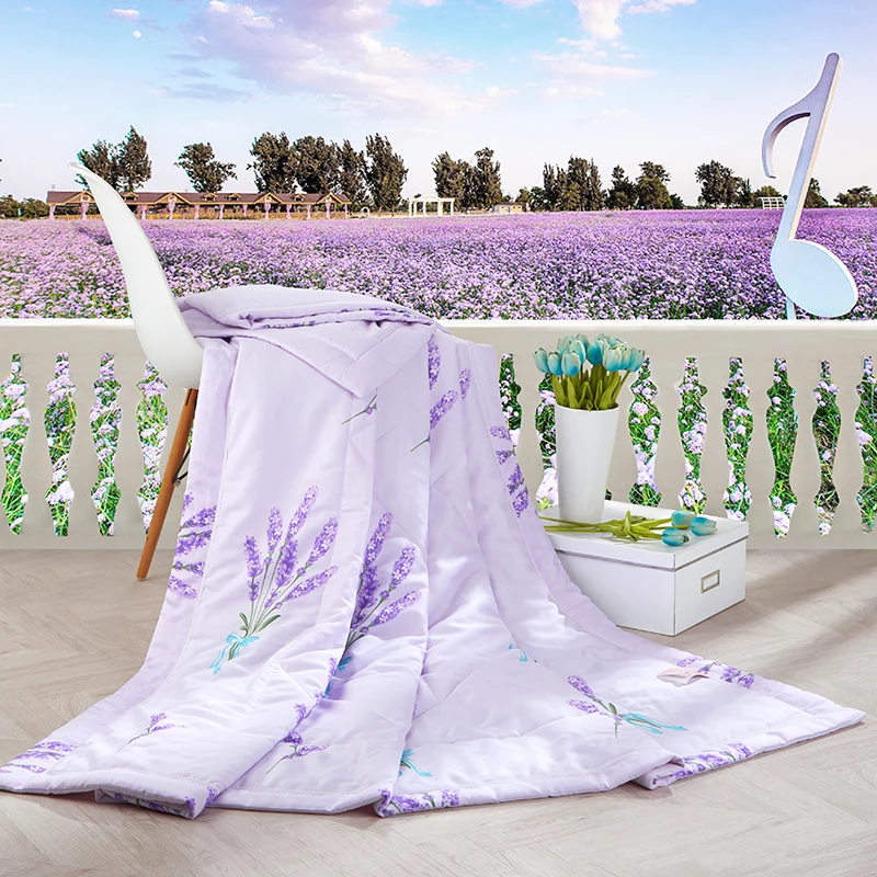 

Purple Flowers Lavender Quilting Summer Comforter Quilt Stitching Modal Fabric Polyester Filler Twin Queen Air-Condition