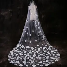 Однослойная Женская Тюлевая ультра-Длинная свадебная вуаль романтическая Асимметричная Фата с пятью лепестками Цветочная аппликация Соборная Фата невесты