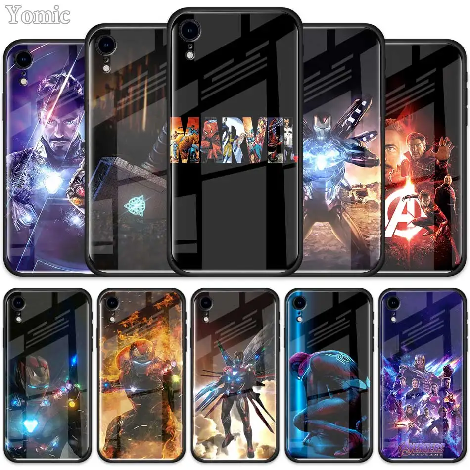

Deadpool Iron Man Marvel Avengers Tempered Glass Case for Apple iPhone XR 7 8 6 6S Plus X XS MAX Cell Phone Case Cover Shell