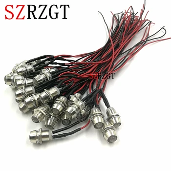 

10-100pcs 5mm 12V colorful pre-wired LED Metal Indicator Pilot Dash Light Lamp Wire Leads
