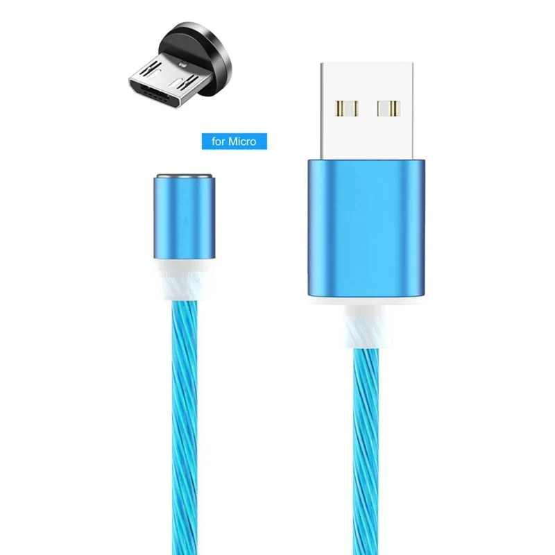 Светодиодный светящийся Магнитный usb-кабель для зарядки iPhone, huawei, samsung, кабель типа C и зарядное устройство Micro usb для телефона, светильник - Цвет: Blue with Micro USB