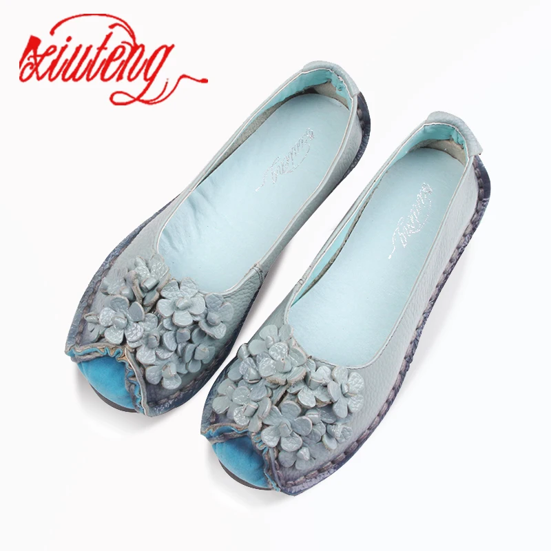 Xiuteng 2018 Sommer Weichen Mokassins casual schuhe frauen Blumen Hohe Qualität Marke Echtem Leder Schuhe dame Wohnungen Fahren Schuhe|shoes ladies flats|driving shoesleather shoes -