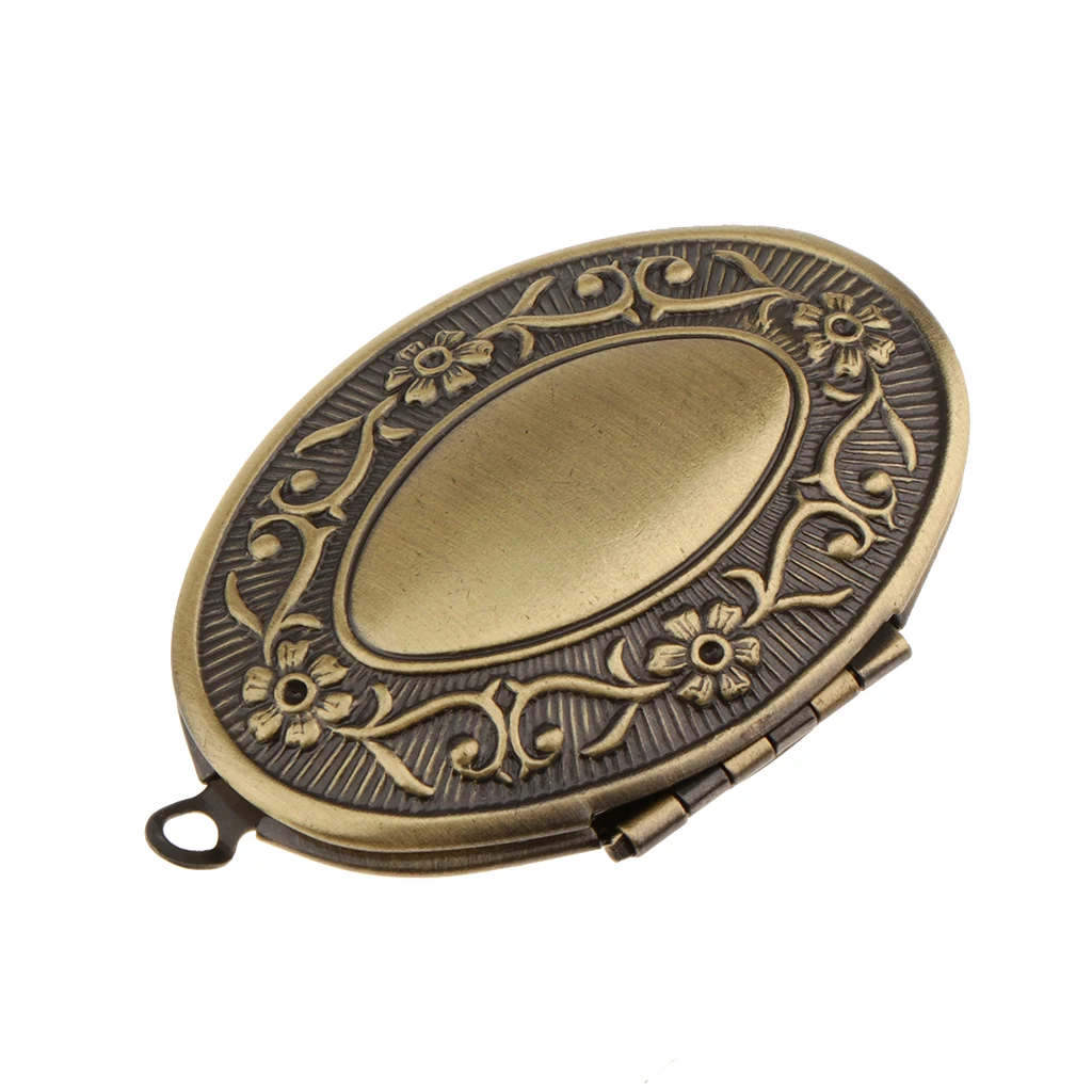 Chic Vintage Flower Engraved Photo Picture Frame Charm Oval Shape Locket Pendant DIY Jewelry
