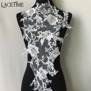 

1 Piece 64cm*30cm Embroidery Rose Lace Applique In Ivory White Sewing Trim Wedding Decoration Dress DIY Lace Accessories