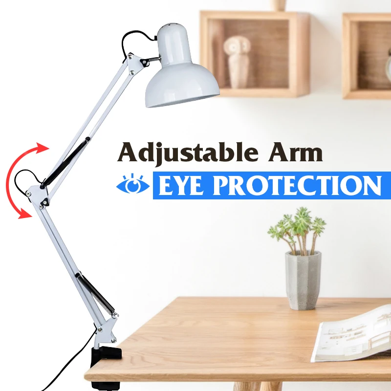 

Smuxi Adjustable Flexible Swing Arm Desk Lamp Clamp On Study Artist Drafting Design Office Studio Clamp Table Light White