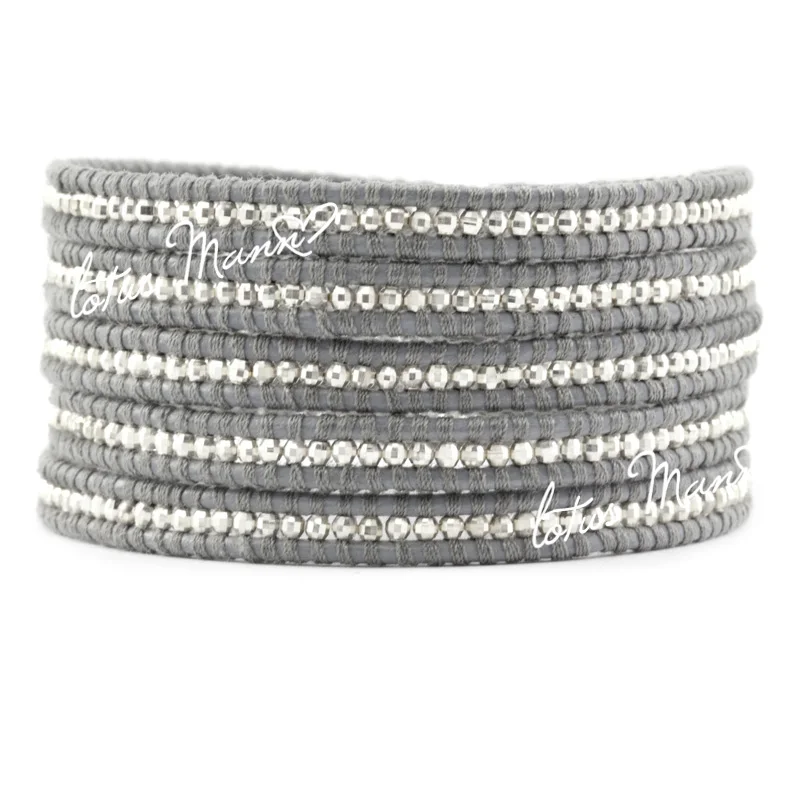 

Lotus mann vintage punk fashion silver beads multi-circle grey bracelet
