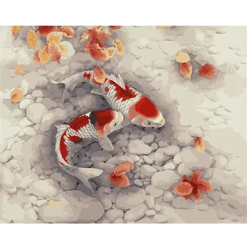 

Newest Goldfish Carp Fish Diy Oil Painting By Numbers Kits Wall Art Picture Home Decor Acrylic Paint On Canvas For Artwork
