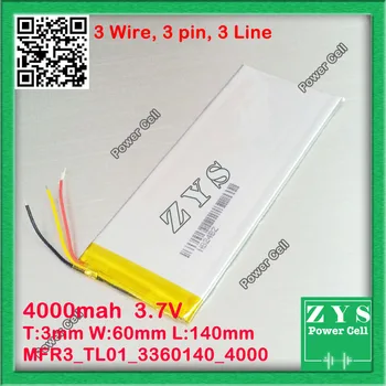 

3 wire,3360140 3.7V 4000mah Lithium polymer Battery with Protection Board For PDA Tablet PCs Digital Products Free Shipping