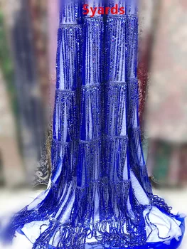 

long tassels sequins style 5yards african sequins lace fabric good quality african sequins lace fabric for dress JYJUN182