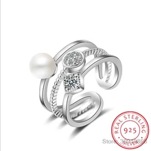 925 пробы серебряные кольца для женщин, трендовые Многослойные жемчужные мозаичные CZ циркониевые кольца с изменяемым размером, bague femme S-R217