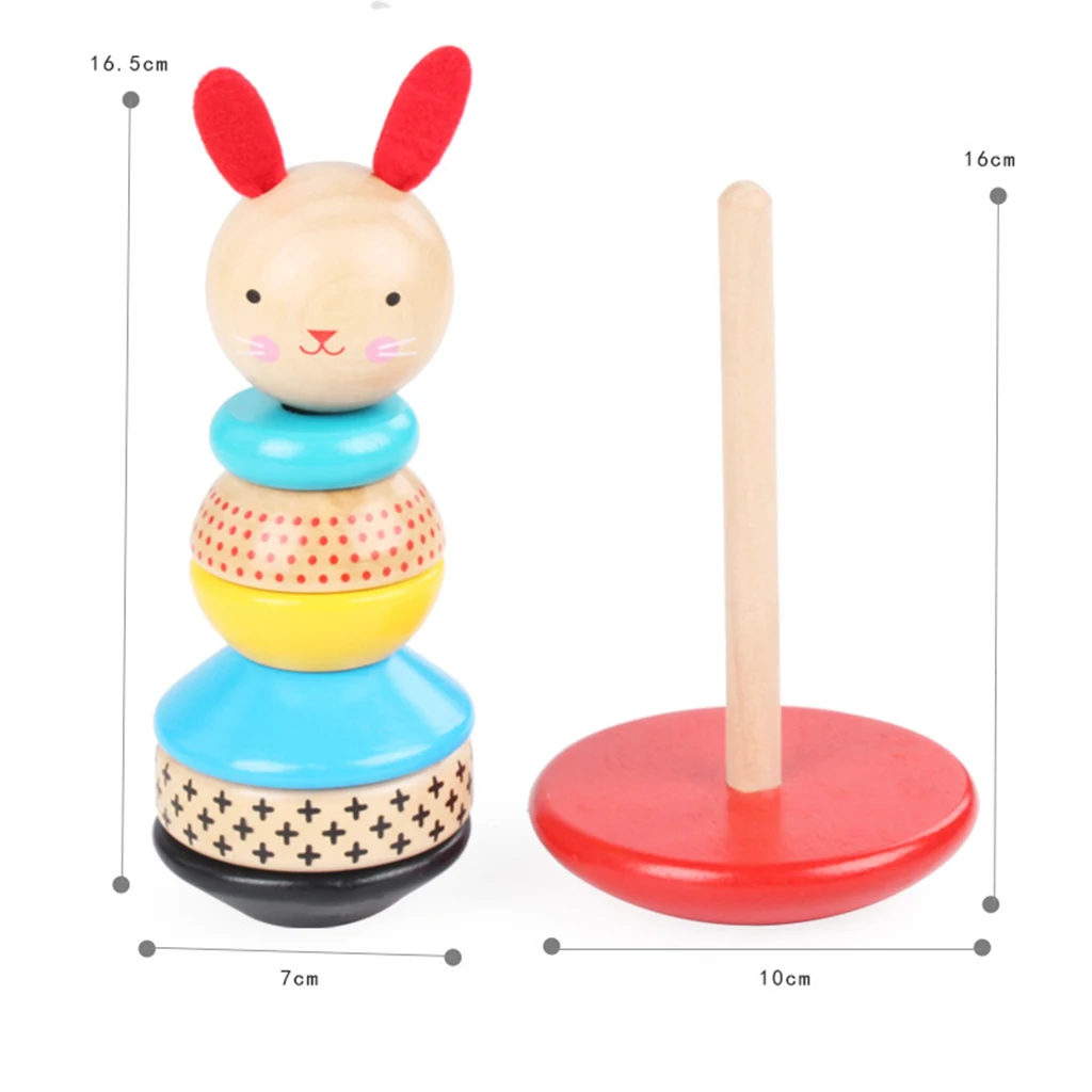 Baby Kids Wooden Rainbow Stacking Ring Tower Education Toy Ring Stack Up Play Classic Early Learning Toy - Rabbit